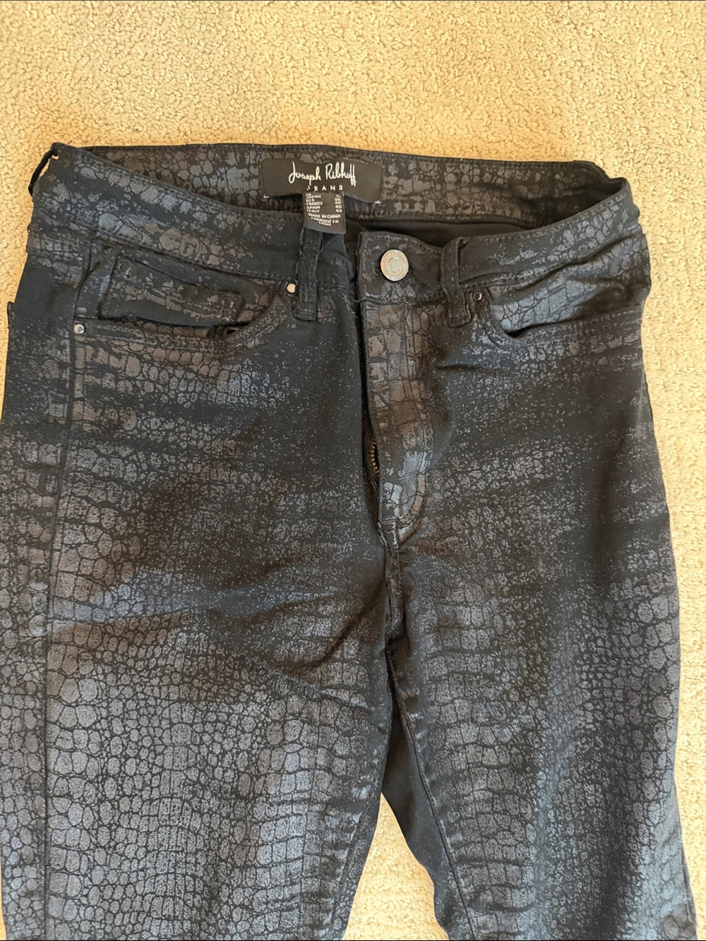 Joseph Ribkoff Black Croc-Embossed Skinny Jeans